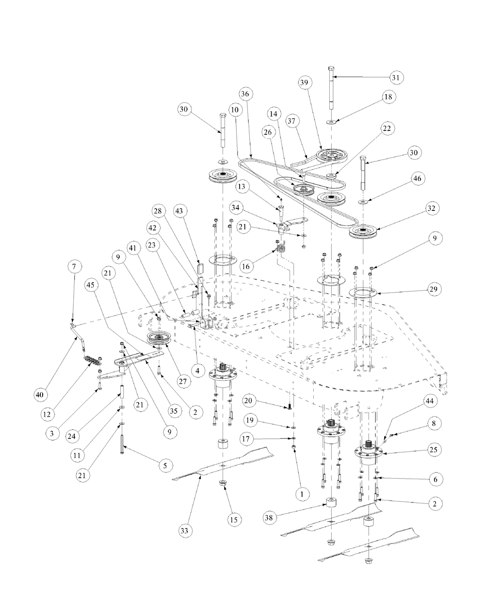 Fabricated Deck Spindle Assembly Diagram and Parts List for M72-GN33 53BB5FJZ750-33HP-OHV Cub Cadet Lawn Tractor